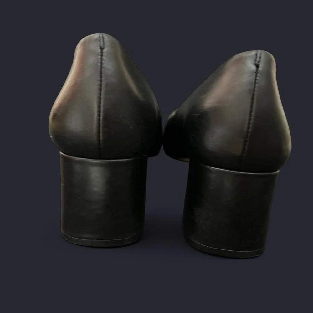 Antonio Melani Black Leather Block Heel Pointed Toe Pumps Womens 10M EU 40